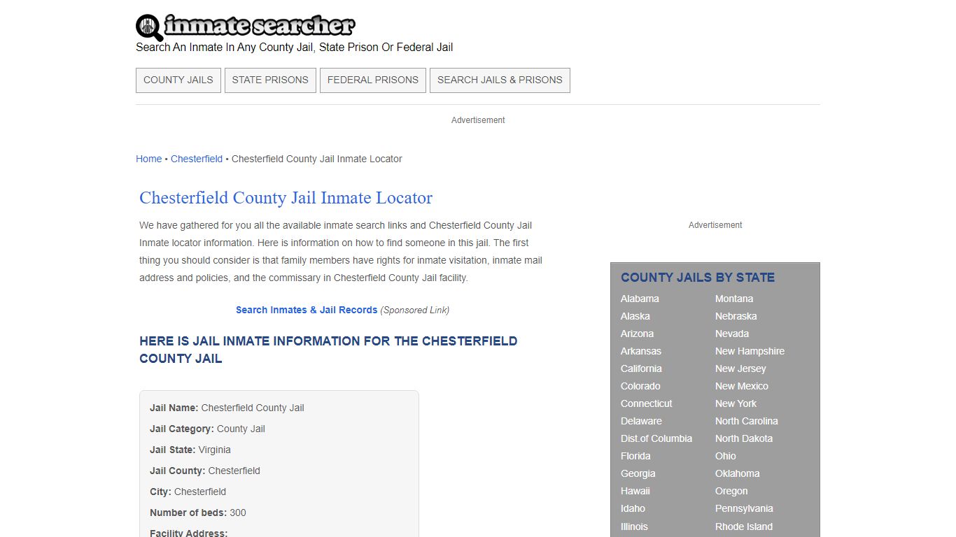 Chesterfield County Jail Inmate Locator - Inmate Searcher